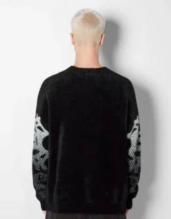 HOMME BERSHKA Pulls et gilets*Pull fourrure imprimé dégradé