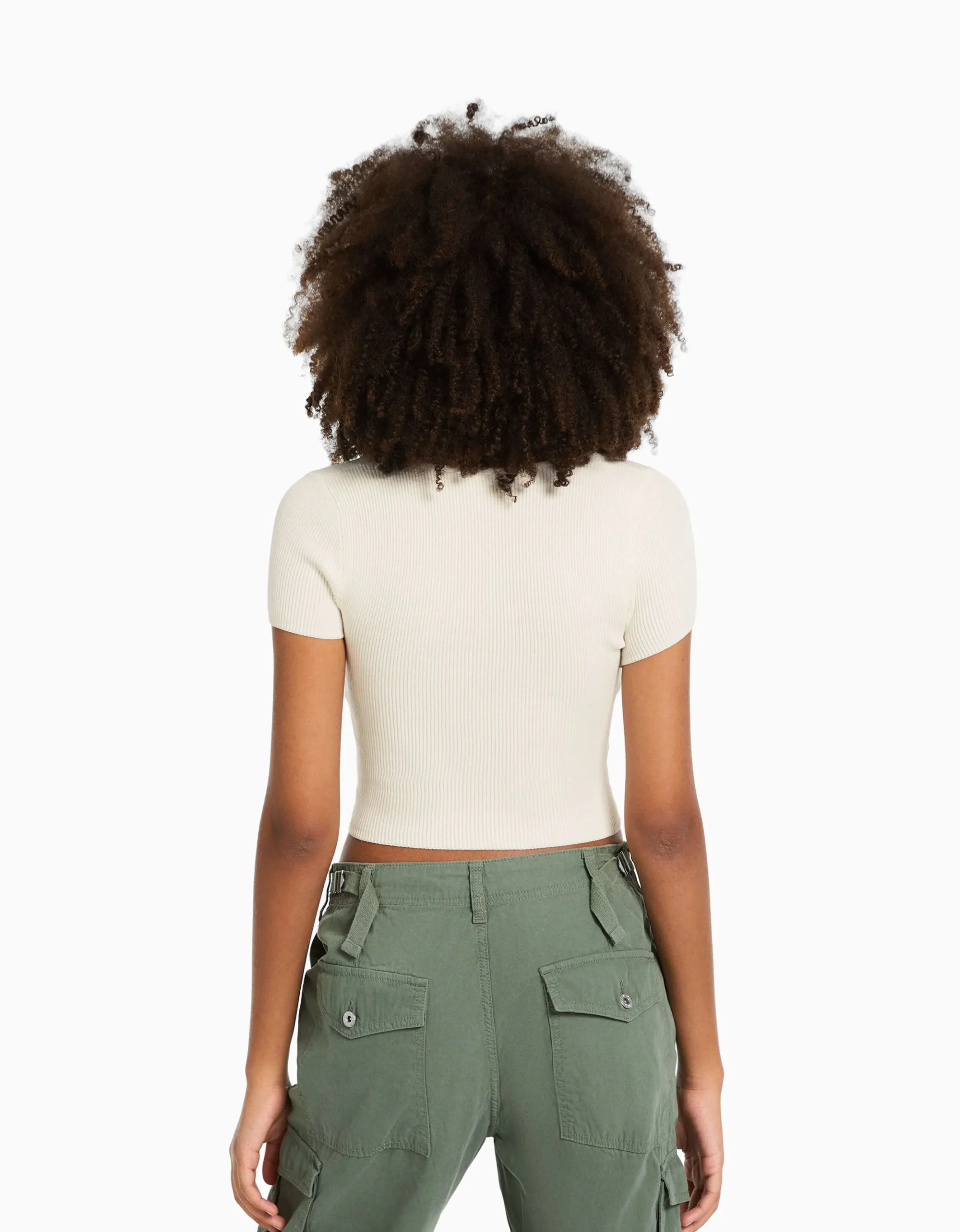 FEMME BERSHKA Tee-shirts*Pull maille manches courtes encolure cœur