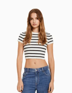 FEMME BERSHKA Tee-shirts*Pull manches courtes bord-côte
