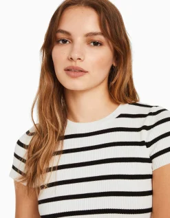 FEMME BERSHKA Tee-shirts*Pull manches courtes bord-côte