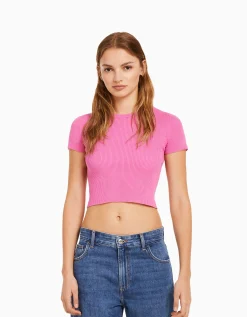 FEMME BERSHKA Tee-shirts*Pull manches courtes bord-côte