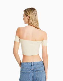 FEMME BERSHKA Tops et corsets*Pull manches courtes corset Bardot