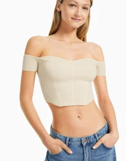 FEMME BERSHKA Tops et corsets*Pull manches courtes corset Bardot
