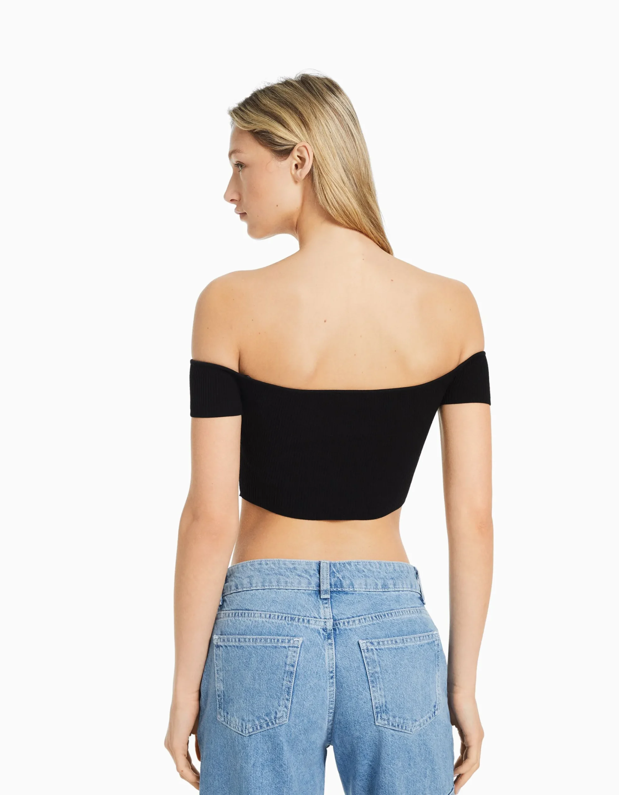 FEMME BERSHKA Tops et corsets*Pull manches courtes corset Bardot