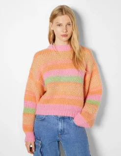 FEMME BERSHKA Maille*Pull rayé à col rond