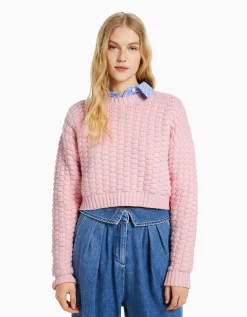 FEMME BERSHKA Maille*Pull texturé