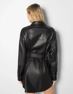 FEMME BERSHKA Robes*Robe chemise manches longues ceinture similicuir