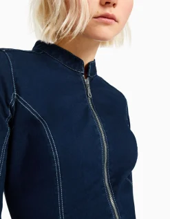 FEMME BERSHKA Vêtements*Robe denim moulante manches longues fil contraste
