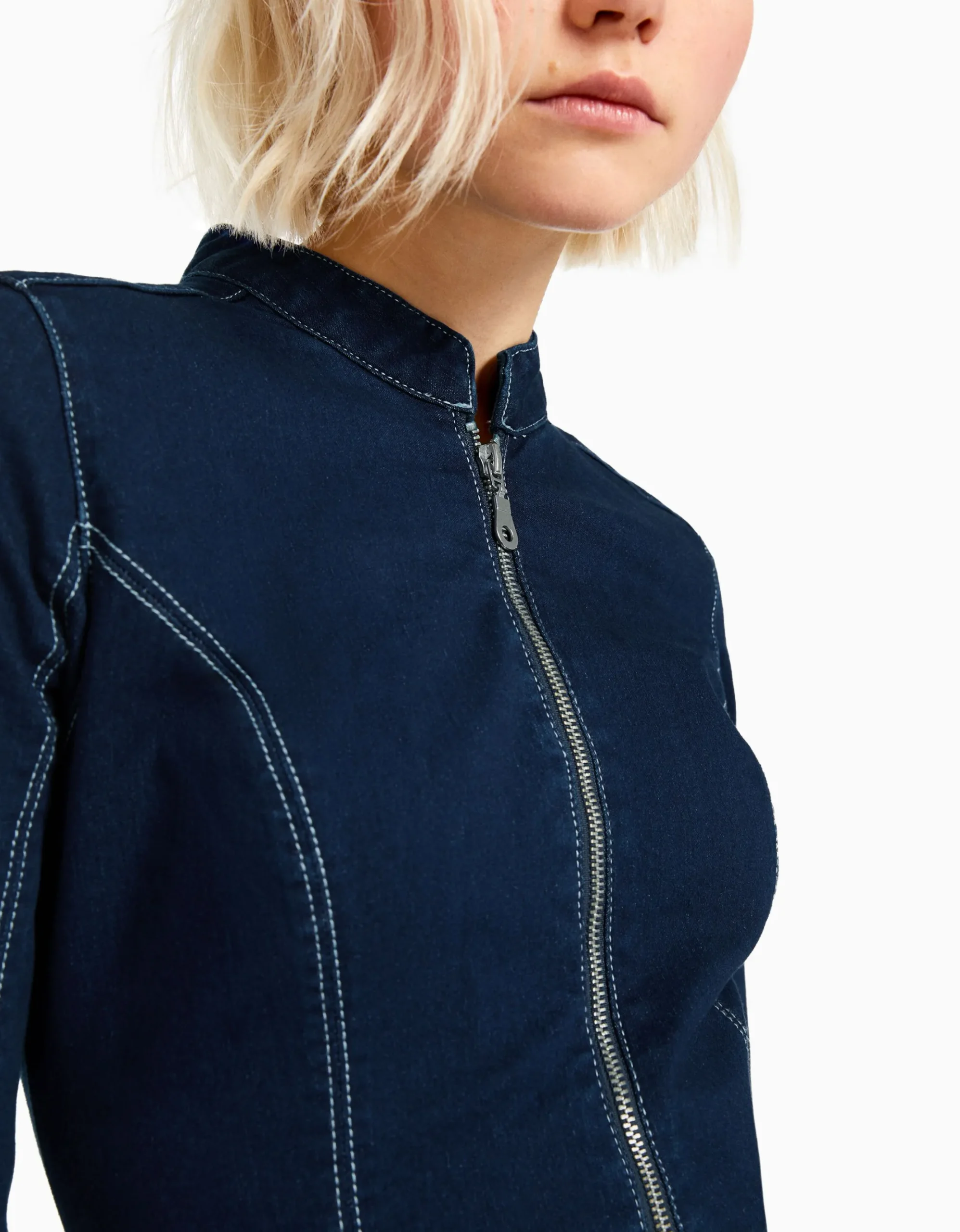 FEMME BERSHKA Vêtements*Robe denim moulante manches longues fil contraste