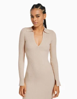 FEMME BERSHKA Robes*Robe longue col polo maille