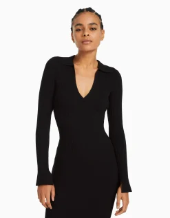 FEMME BERSHKA Robes*Robe longue col polo maille
