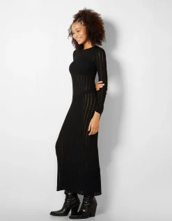 FEMME BERSHKA Robes*Robe longue manches longues bord-côte