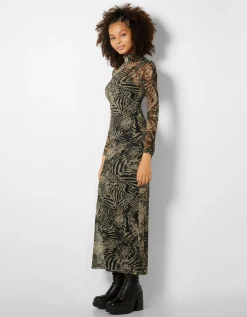 FEMME BERSHKA Robes*Robe longue manches longues tulle imprimé