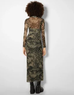 FEMME BERSHKA Robes*Robe longue manches longues tulle imprimé