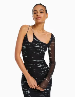 FEMME BERSHKA Robes*Robe longue manches longues tulle imprimé