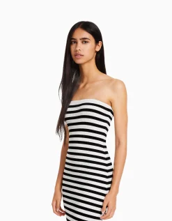FEMME BERSHKA Vêtements*Robe midi bandeau rayures