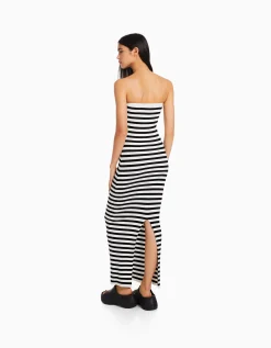 FEMME BERSHKA Vêtements*Robe midi bandeau rayures