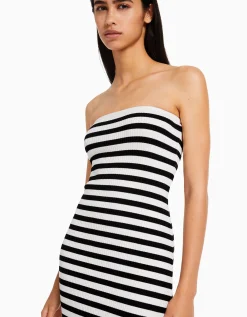 FEMME BERSHKA Vêtements*Robe midi bandeau rayures