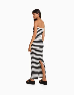 FEMME BERSHKA Vêtements*Robe midi bandeau rayures