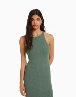 FEMME BERSHKA Vêtements*Robe midi bord-côte