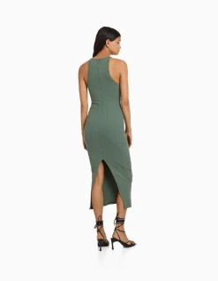 FEMME BERSHKA Vêtements*Robe midi bord-côte