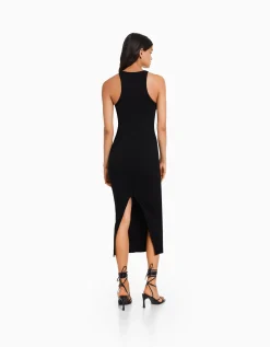 FEMME BERSHKA Vêtements*Robe midi bord-côte
