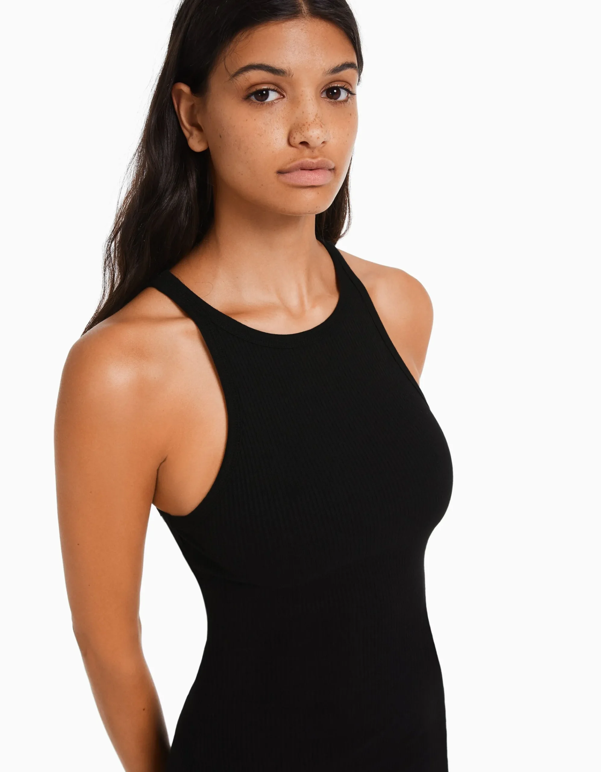 FEMME BERSHKA Vêtements*Robe midi bord-côte