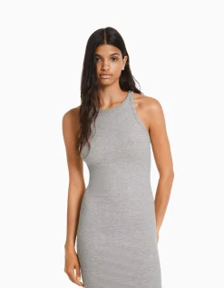 FEMME BERSHKA Vêtements*Robe midi bord-côte