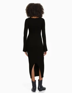 FEMME BERSHKA Robes*Robe midi manches longues maille bord-côte