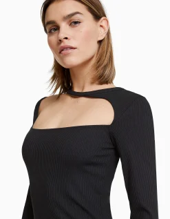 FEMME BERSHKA Robes*Robe midi manches longues décolleté asymétrique
