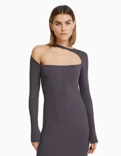 FEMME BERSHKA Robes*Robe midi manches longues décolleté asymétrique