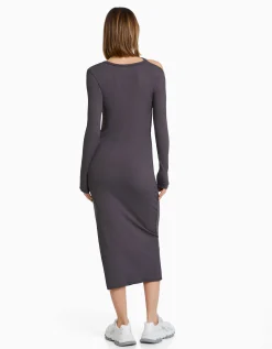FEMME BERSHKA Robes*Robe midi manches longues décolleté asymétrique