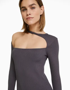 FEMME BERSHKA Robes*Robe midi manches longues décolleté asymétrique