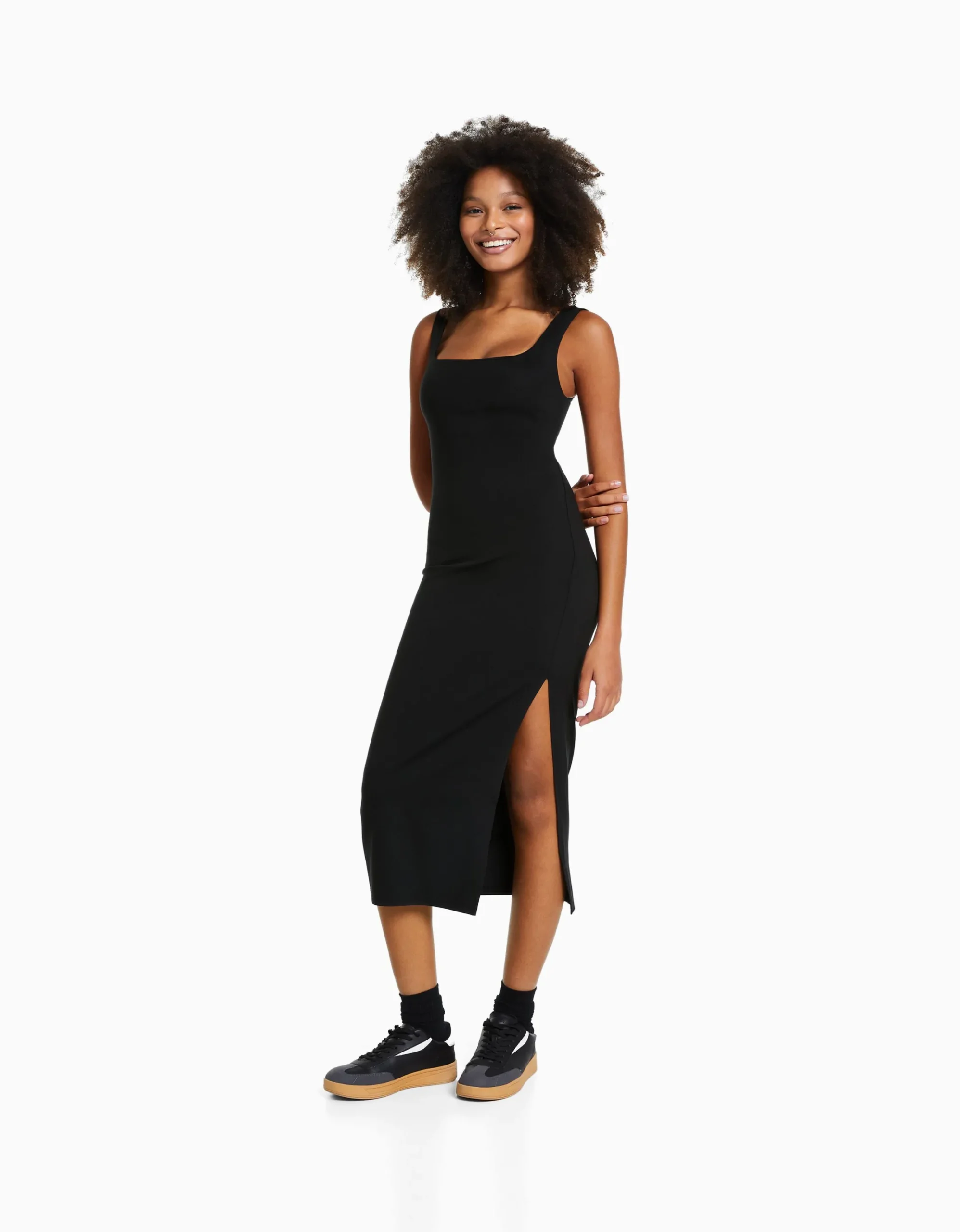 FEMME BERSHKA Vêtements*Robe midi moulante bretelles