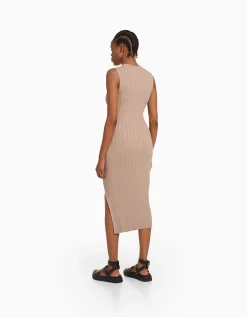 FEMME BERSHKA Robes*Robe midi sans manches maille