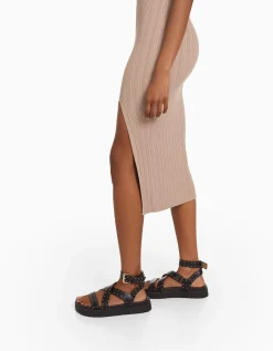 FEMME BERSHKA Robes*Robe midi sans manches maille