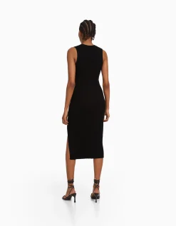 FEMME BERSHKA Robes*Robe midi sans manches maille