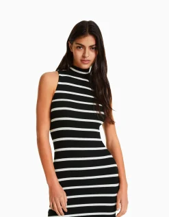 FEMME BERSHKA Robes*Robe midi sans manches rayée
