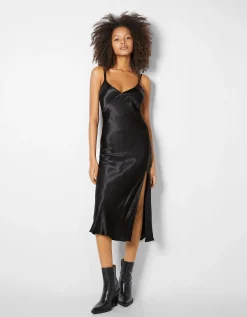 FEMME BERSHKA Robes*Robe midi satinée bretelle fine double