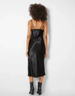 FEMME BERSHKA Robes*Robe midi satinée bretelle fine double