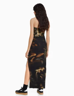 FEMME BERSHKA Robes*Robe midi tulle imprimé Art Series