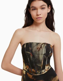 FEMME BERSHKA Robes*Robe midi tulle imprimé Art Series