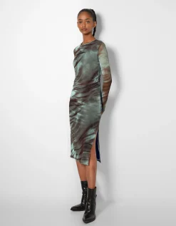 FEMME BERSHKA Robes*Robe midi tulle imprimée