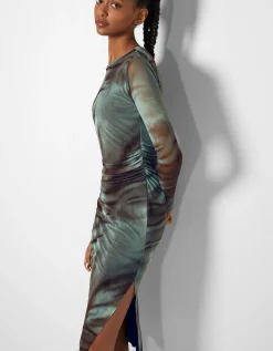 FEMME BERSHKA Robes*Robe midi tulle imprimée