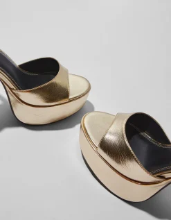 FEMME BERSHKA Party*Sandales talon platefme métallisées
