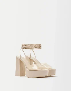 FEMME BERSHKA Vinyle*Sandales talon plateforme vinyle