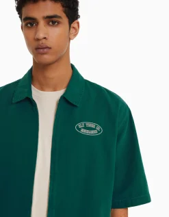 HOMME BERSHKA Surchemises*Surchemise manches courtes toile zippée