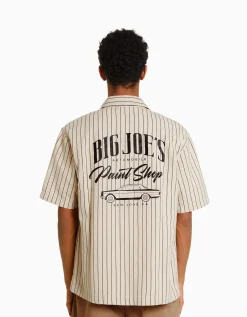 HOMME BERSHKA Surchemises*Surchemise manches courtes toile zippée