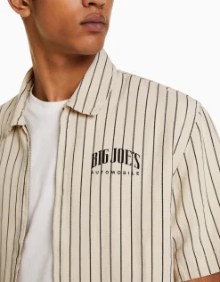 HOMME BERSHKA Surchemises*Surchemise manches courtes toile zippée