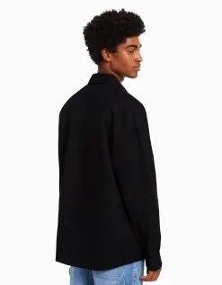 HOMME BERSHKA Surchemises*Surchemise manches longues gaufrée boutons-pression